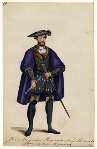 32732 Afbeelding van een kostuumontwerp van Joost, heer van Bronckhorst en Borculo, figurant in de maskerade van de ...
